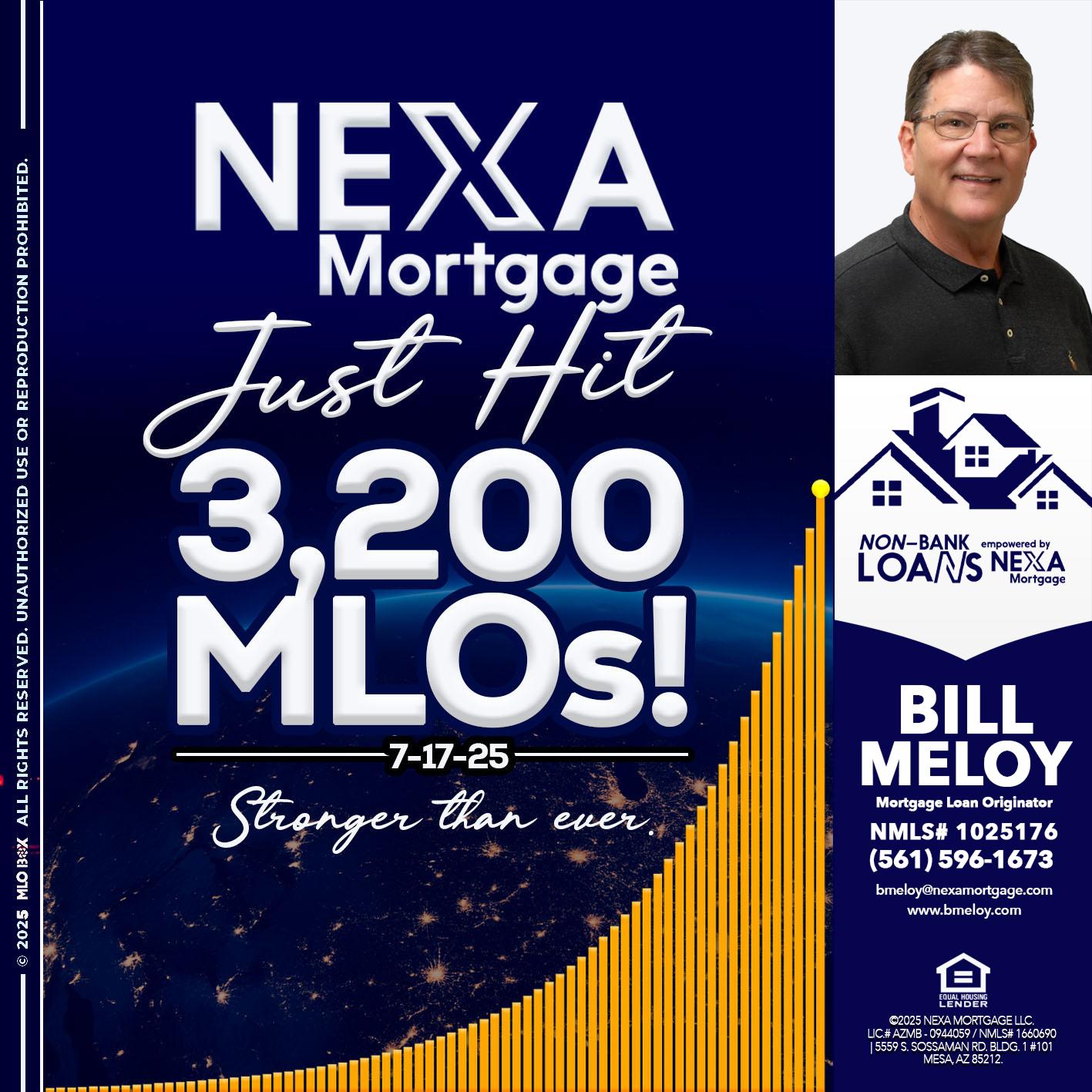 JUST HIT 3,200 MLOs - Bill Meloy -Mortgage Loan Consultant