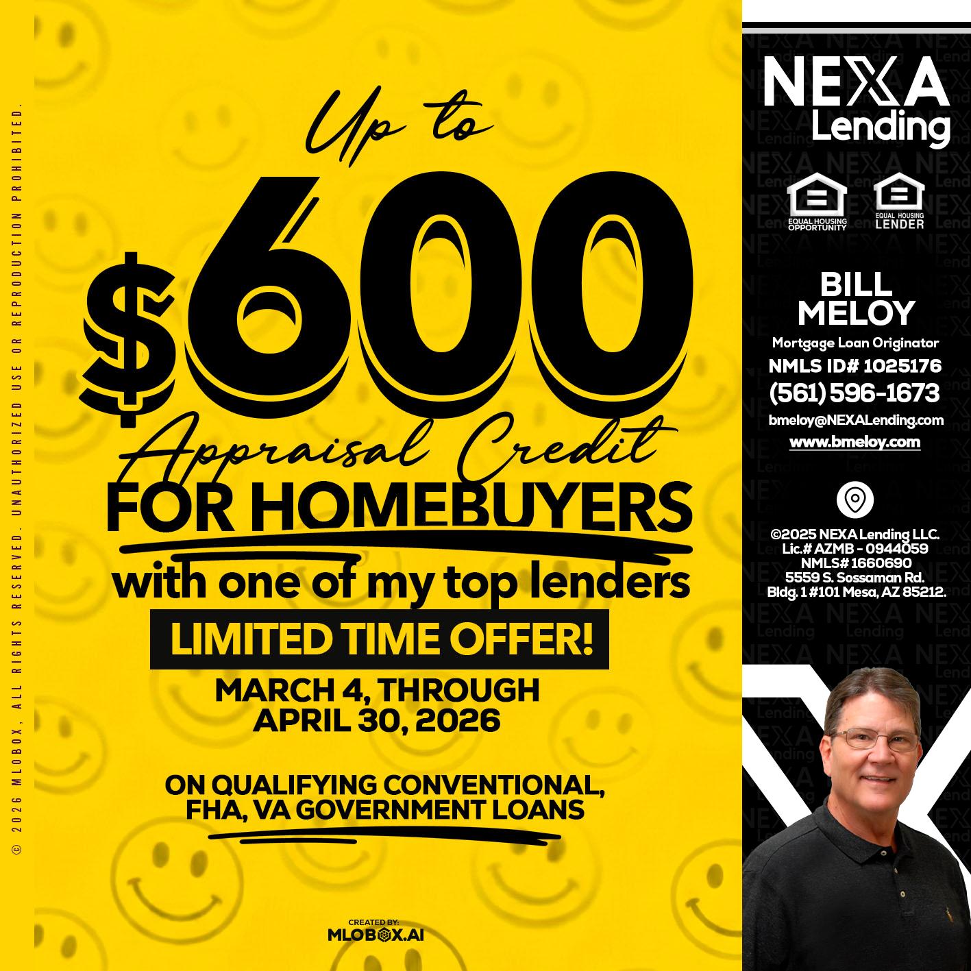 UP TO 600 - Bill Meloy -Mortgage Loan Consultant