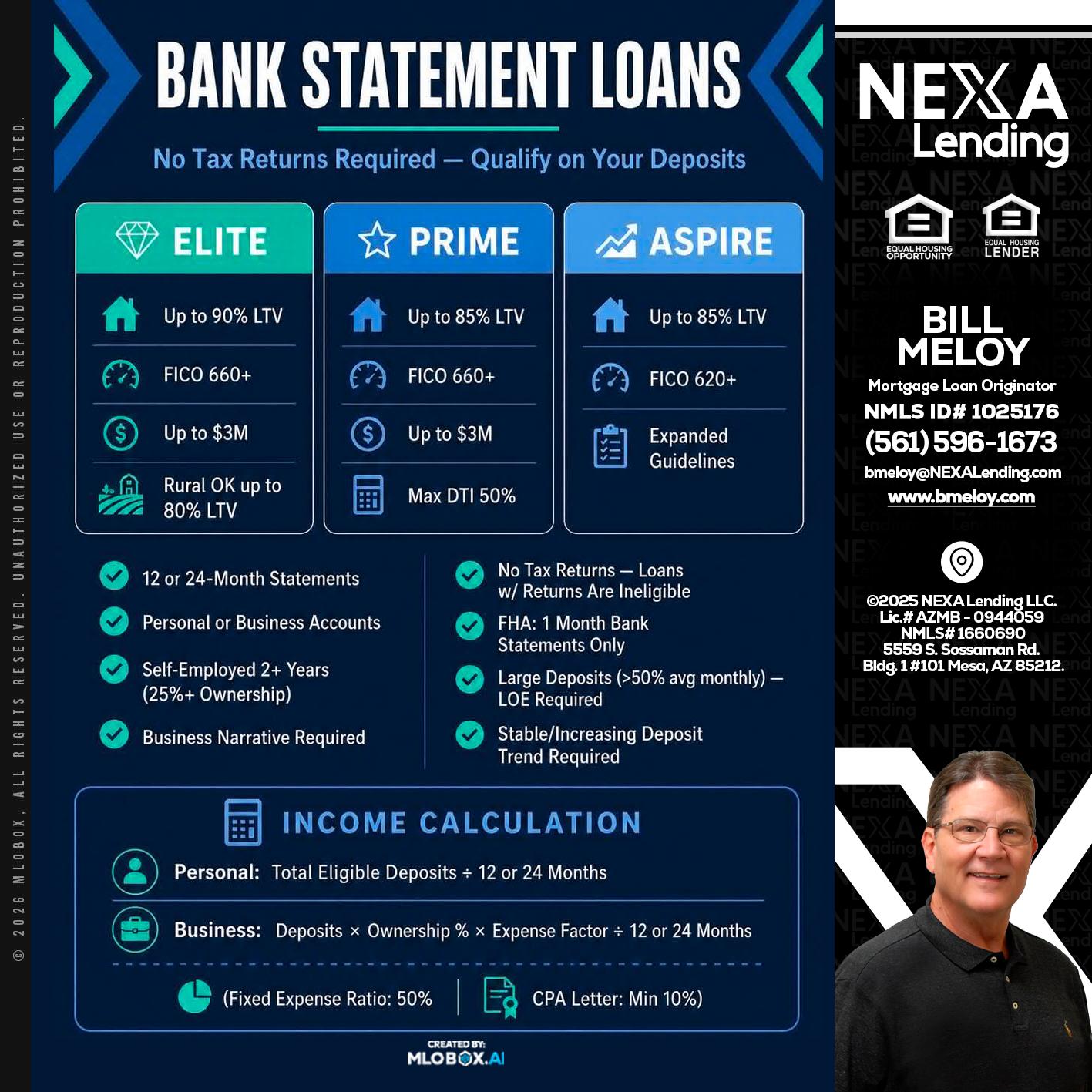 BANK STATEMENT - Bill Meloy -Mortgage Loan Consultant
